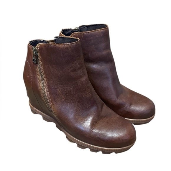 Sorel Joan of Arctic Wedge Zip Bootie Women's Size 8.5 NL3766-242 Brown Leather - Picture 1 of 10